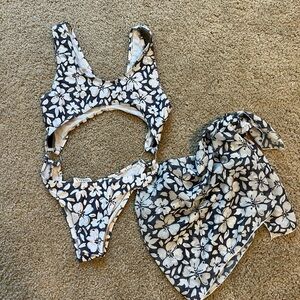 Floral Black and White One Piece and Sarong